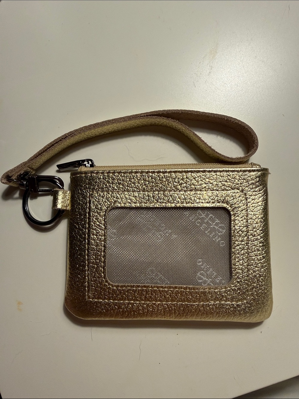 Gold Leather Wristlet Card Holder with ID Window by Otto Angelino. New!